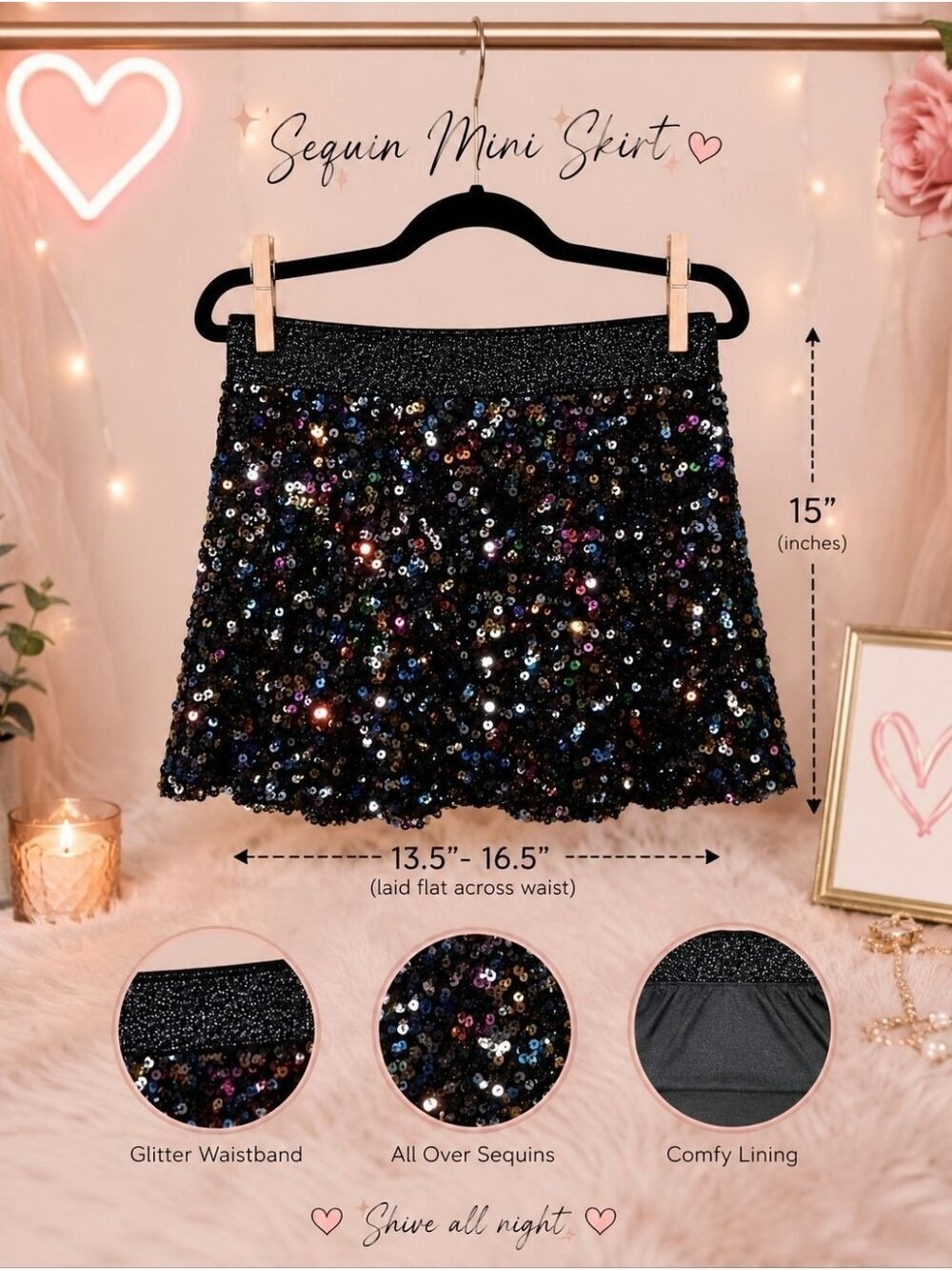 Layered Skirt With Sparkling Multicolor Sequins - Elastic Band Size 6 Girls